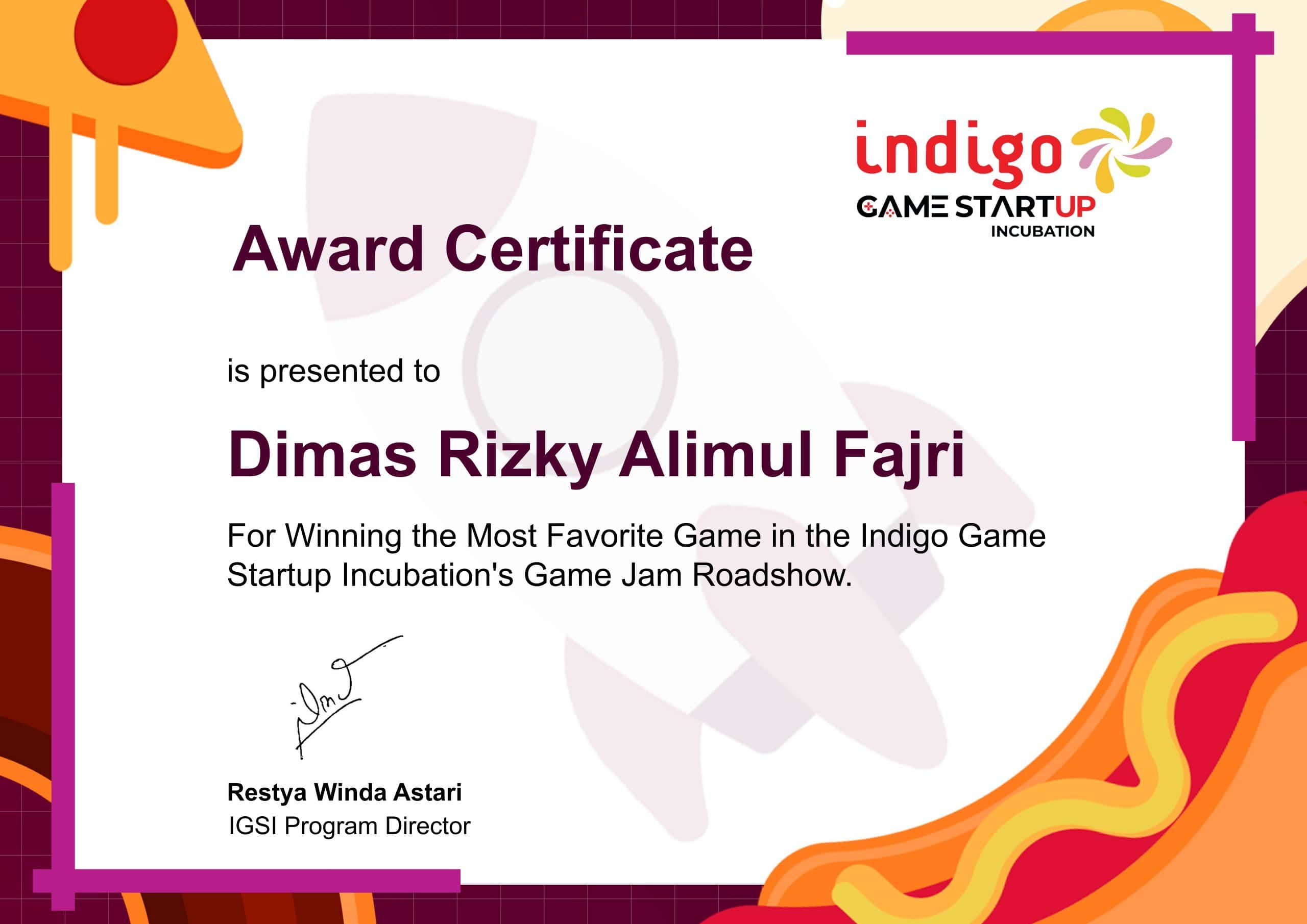 Indigo Most Favorite Game Award - Dimas Rizky AF